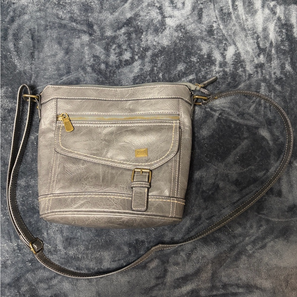 Gray Crossbody Bag with Gold Accents